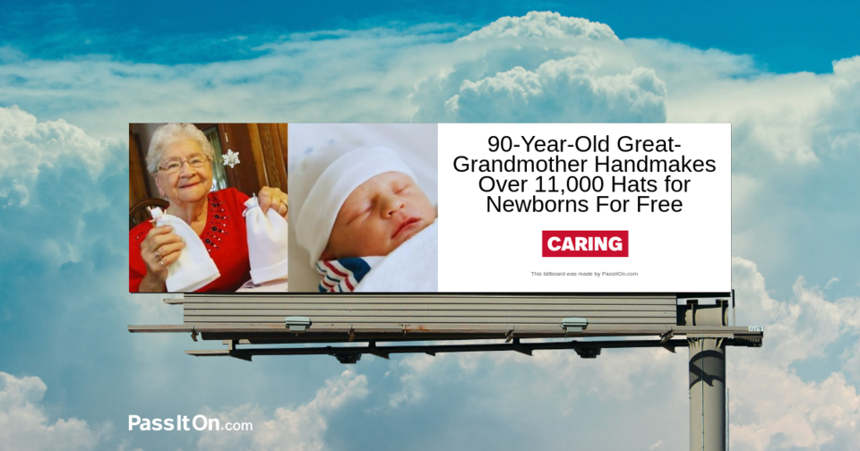 90-Year-Old Great-Grandmother Knits Over 11,000 Newborn Hats To Donate to Her Local Hospital for Newborns. 
