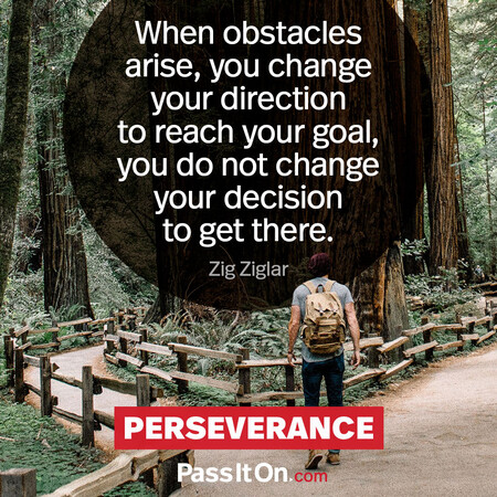 When obstacles arise, you change your direction to reach your goal, you do not change your decision to get there. #<Author:0x00007fc8e8f48360>