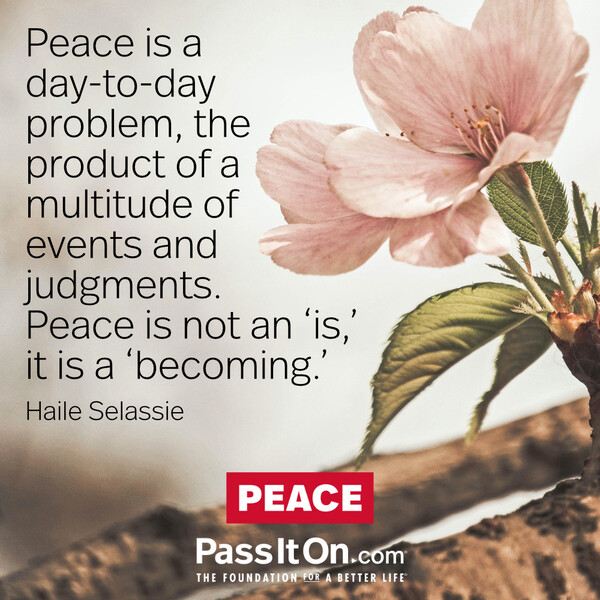 Peace is a day-to-day problem, the product of a multitude of events and judgments. Peace is not an ‘is,’ it is a ‘becoming.’ #<Author:0x00007fdfd1736190>