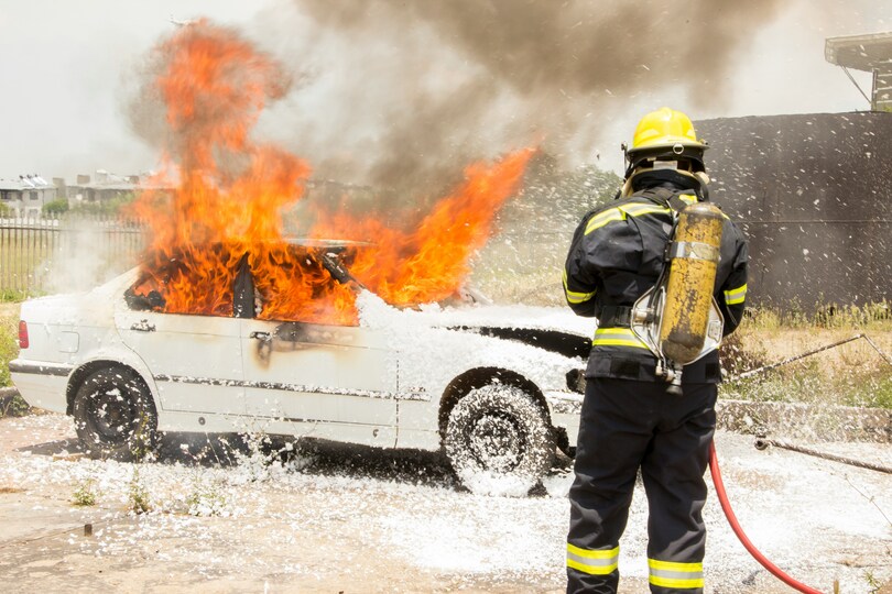 Strangers Rescue Man from Car Engulfed in Flames.