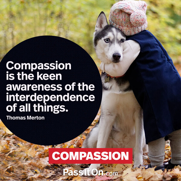 Compassion is the keen awareness of the interdependence of all things. #<Author:0x00007fe16656a280>
