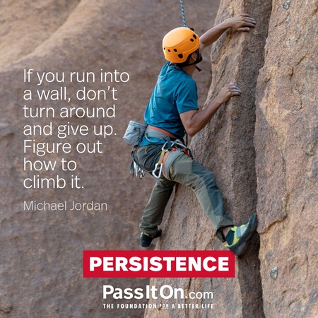 If you run into a wall, don't turn around and give up. Figure out how to climb it. #<Author:0x00007f60fe1b1cd0>