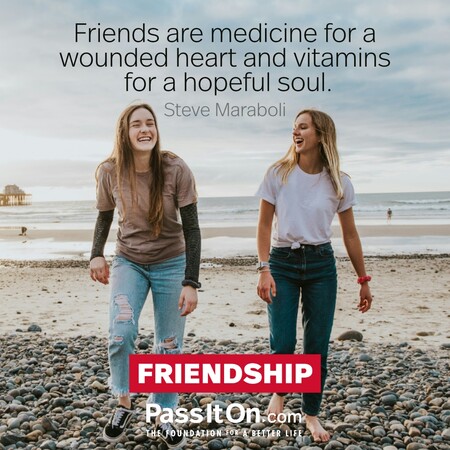 Friends are medicine for a wounded heart and vitamins for a hopeful soul. #<Author:0x00007fe174514b10>