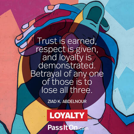 Trust is earned, respect is given, and loyalty is demonstrated. Betrayal of any one of those is to lose all three. #<Author:0x00007f02e7096a50>