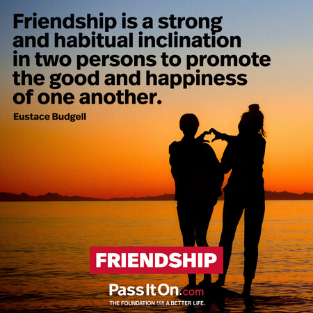 Friendship is a strong and habitual inclination in two persons to promote the good and happiness of one another. #<Author:0x00007f60fff01ce0>